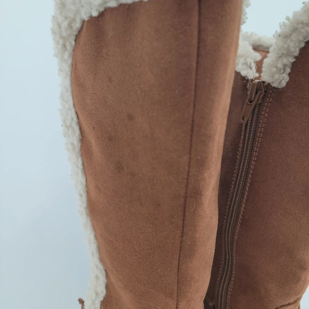Thereabouts Faux Suede Tall Boots Kids 2 Brown Sherpa Trim Buckle Detail